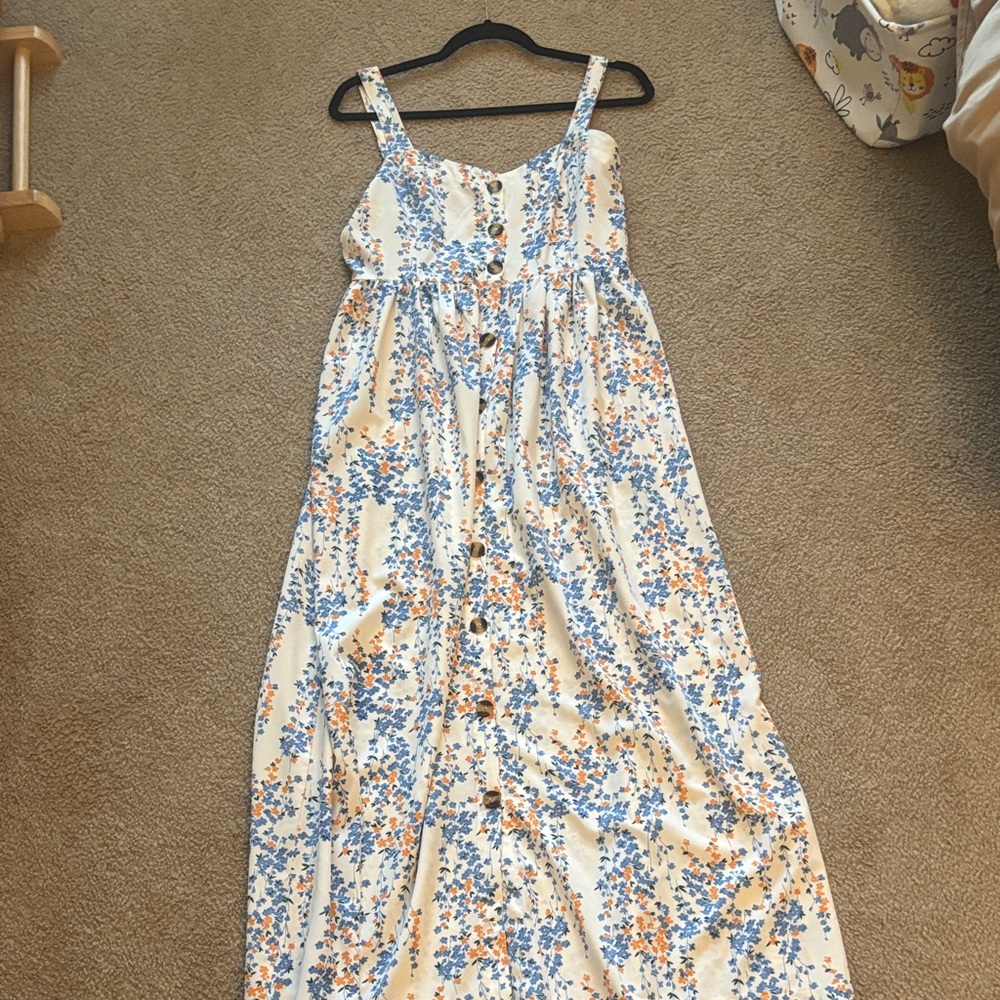 SHEIN Floral Maxi Dress in Blue and Orange